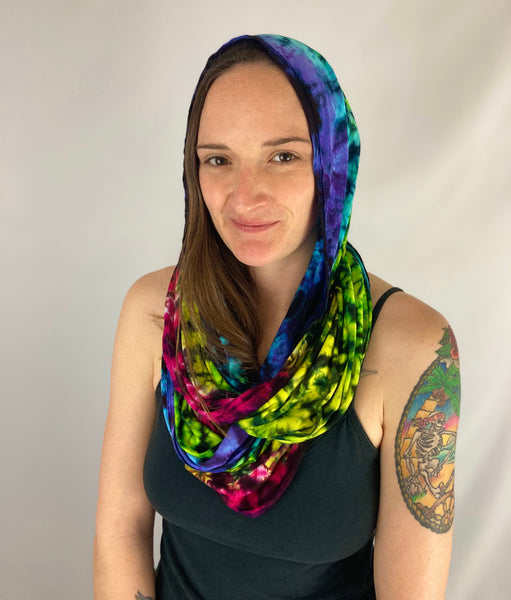 Rainbow Black Crush Tie-dyed Rayon Infinity Scarf
