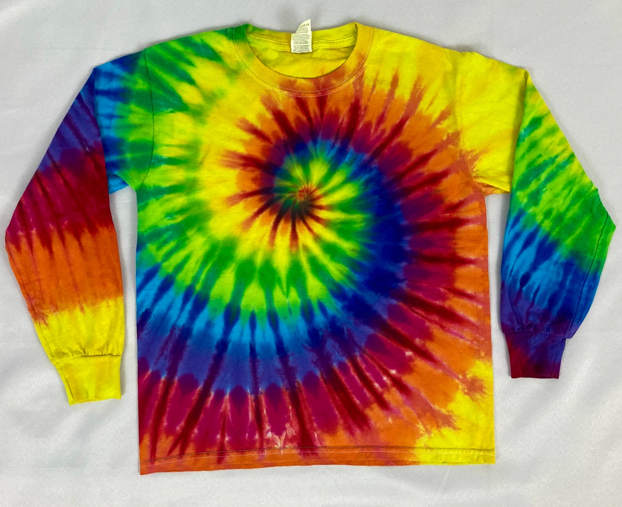 Kids Long-Sleeved Rainbow Spiral Tie-Dyed Tee, Youth M-L
