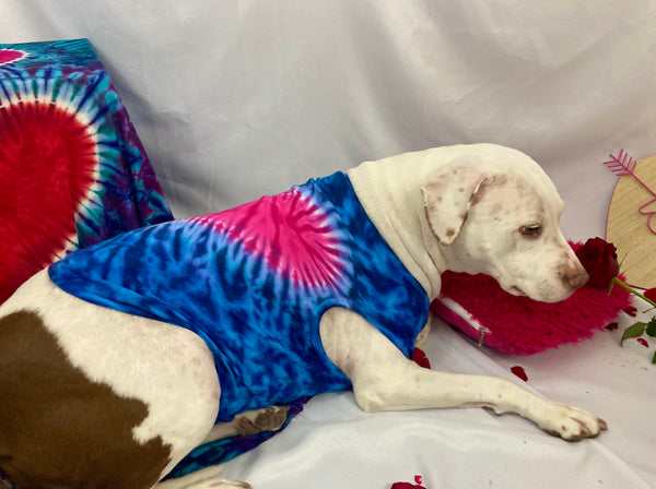 Doggie Pink/Blue Heart Tie-Dyed Tank, M, XL-3X