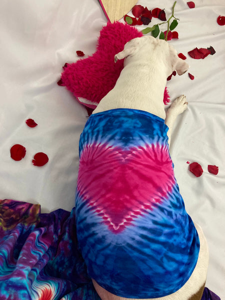 Doggie Pink/Blue Heart Tie-Dyed Tank, M, XL-3X