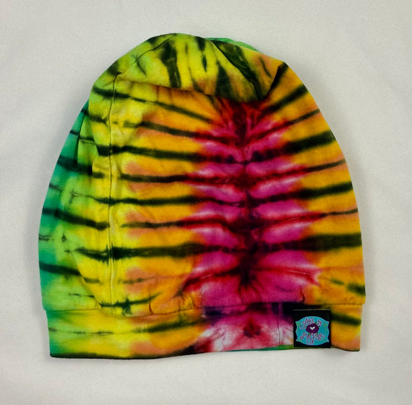 Black/Rainbow Tie-Dyed Slouchy Beanie - Small (youth 12)