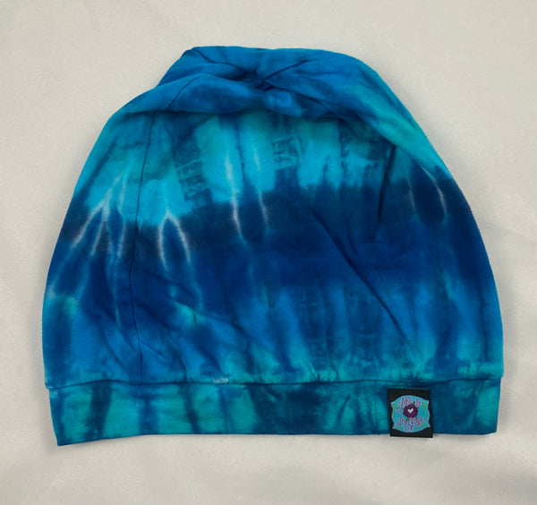 Blue Tie-Dyed Slouchy Beanie - Large Adult
