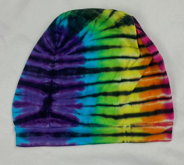 Rainbow/Black Tie-Dyed Slouchy Beanie - Large Adult (single layer)