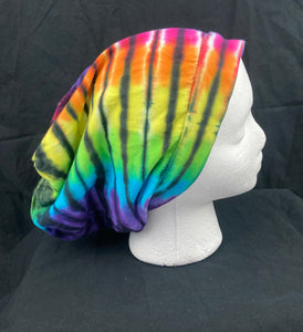 Rainbow/Black Tie-Dyed Slouchy Beanie - Large Adult (single layer)