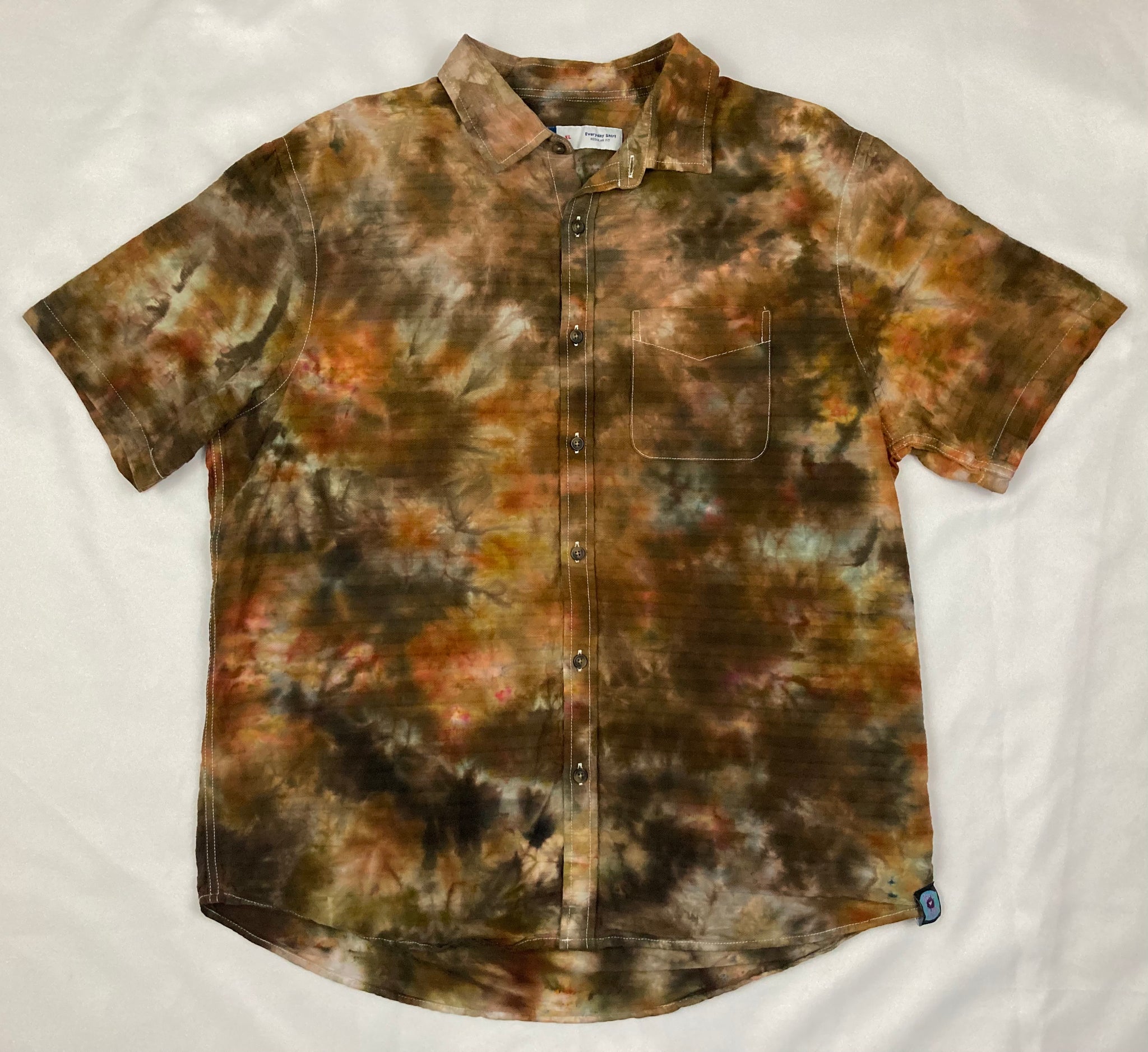 Adult Earthy Ice-dyed Collared Button up Shirt, XL