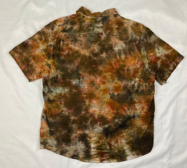 Adult Earthy Ice-dyed Collared Button up Shirt, XL