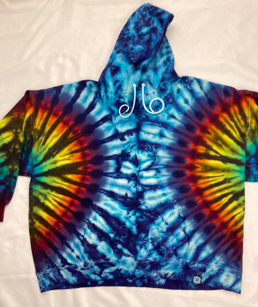 Adult Blue/Dark Rainbow Tie-Dyed Pullover Hoodie, 3XL