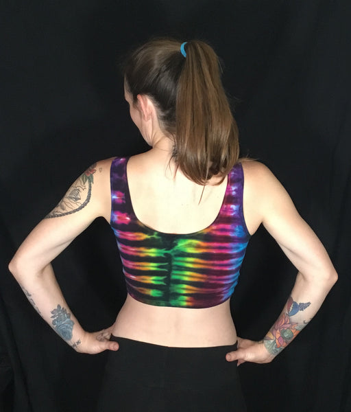 Women's Rainbow/Black Striped Tie-Dyed Crop Top, M