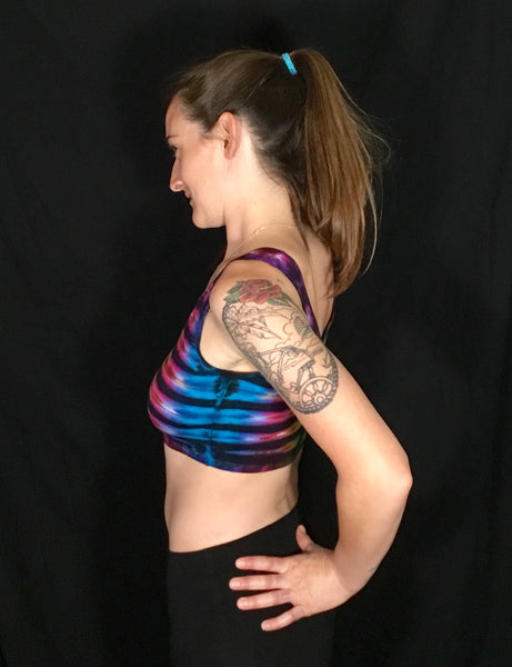 Women's Rainbow/Black Striped Tie-Dyed Crop Top, M