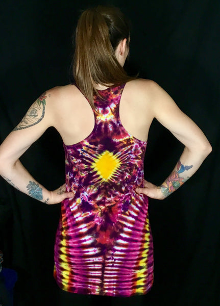 Women's Pink/Gold Fire Diamond Tie-Dyed Dress, S