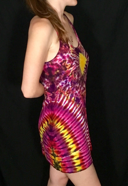 Women's Pink/Gold Fire Diamond Tie-Dyed Dress, S