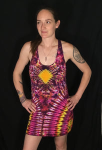 Women's Pink/Gold Fire Diamond Tie-Dyed Dress, S