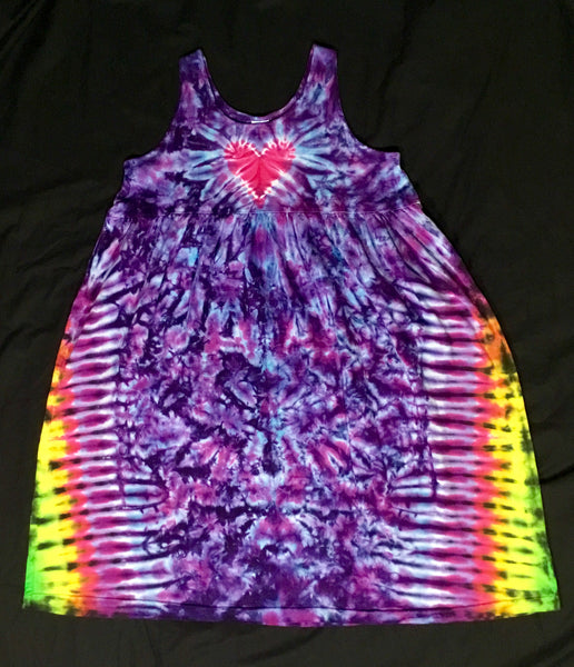 Girls Purple/Rainbow Heart Tie-Dyed Dress, Size 12