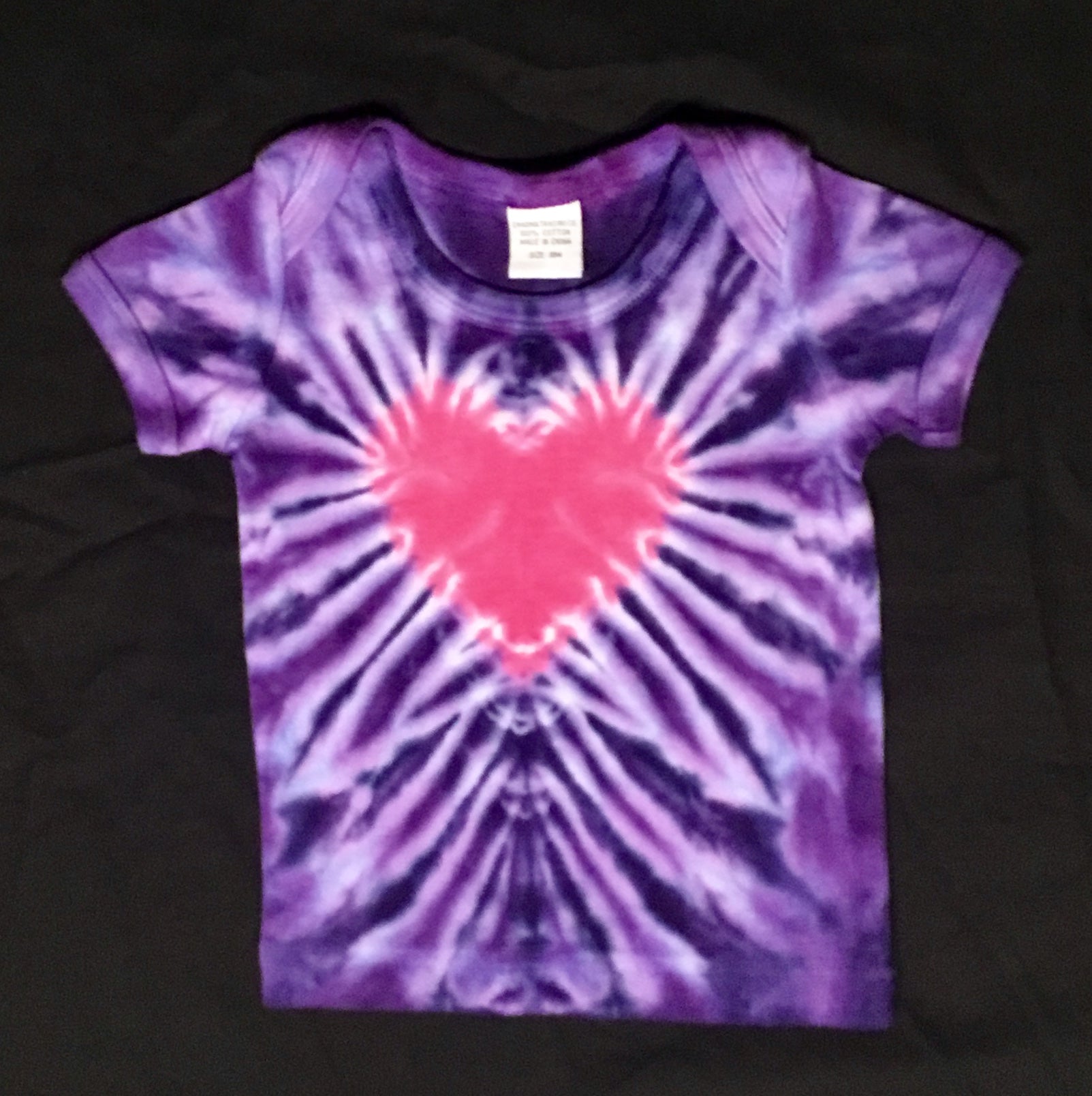 Baby Electric Pink/Purple Heart Tie-Dyed Tee, 18M
