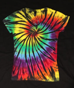 Women's Rainbow Spiral Tie-dyed V-Neck Tee, S