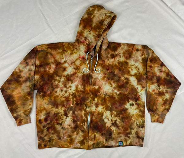 Adult Gold/Brown Ice-Dyed Zip Up Hoodie, 3XL