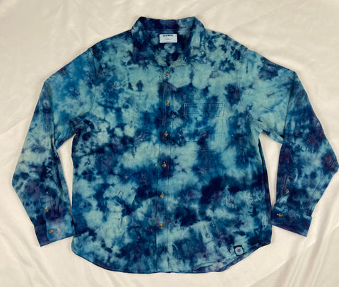 Adult Blue Crush Ice-dyed Longsleeve Flannel Shirt, XL