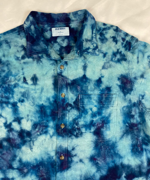 Adult Blue Crush Ice-dyed Longsleeve Flannel Shirt, XL