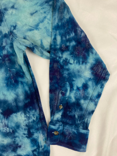 Adult Blue Crush Ice-dyed Longsleeve Flannel Shirt, XL