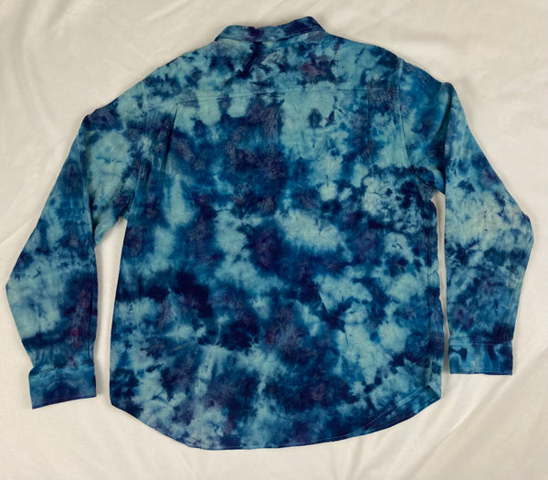 Adult Blue Crush Ice-dyed Longsleeve Flannel Shirt, XL