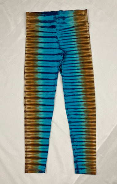 Ladies Blue/Brown Stripe Tie-Dyed Leggings, L