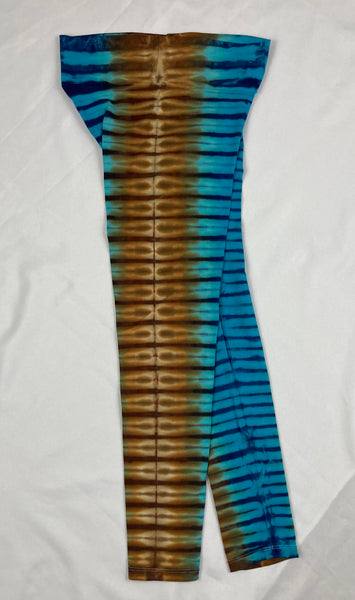 Ladies Blue/Brown Stripe Tie-Dyed Leggings, L