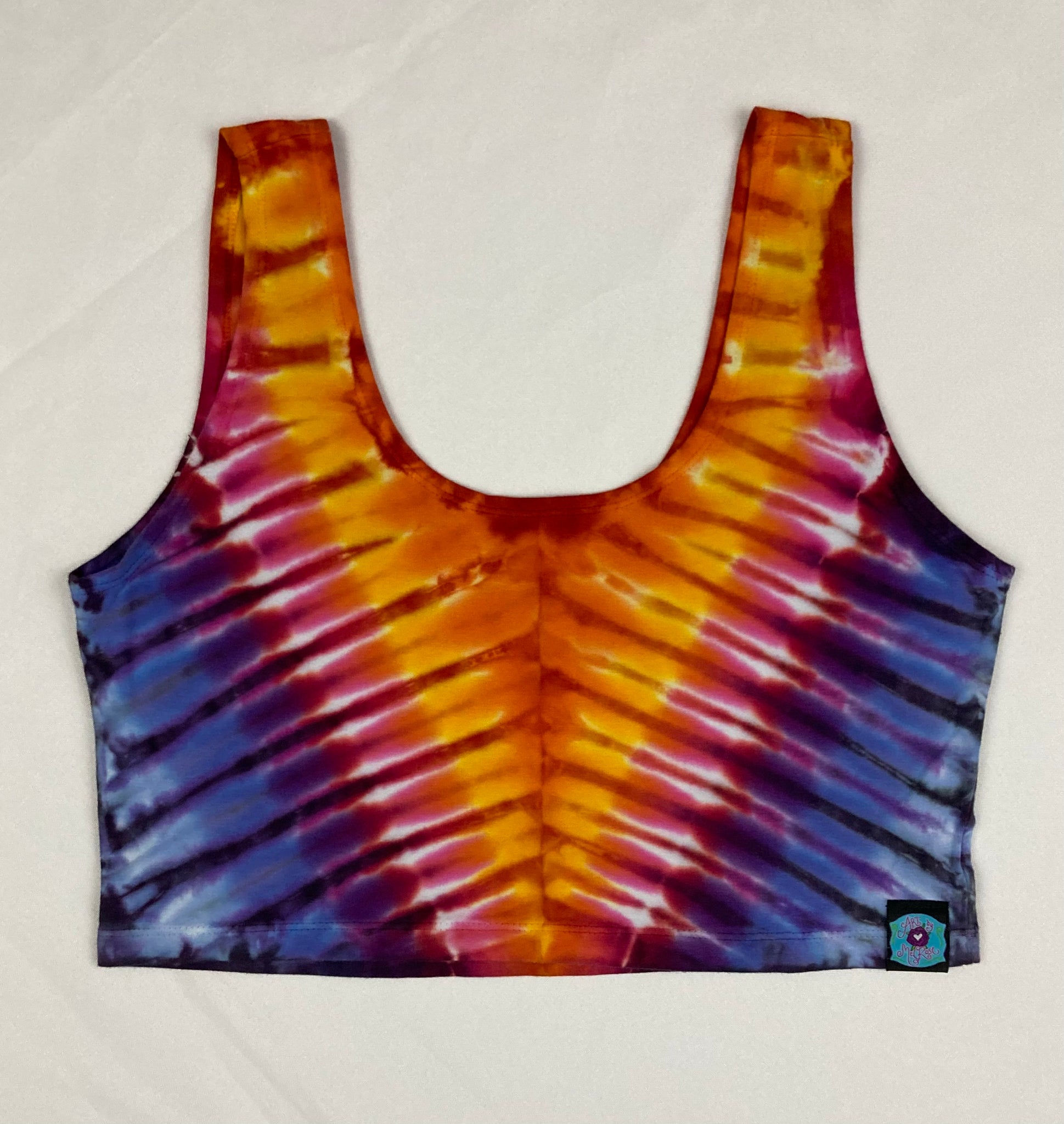 Women's Orange/Purple Sunset Tie-Dyed Crop Top, XL