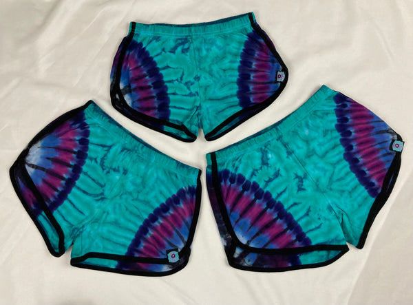 Women’s Aqua/Purple Tie-dyed Running Shorts, S-XL