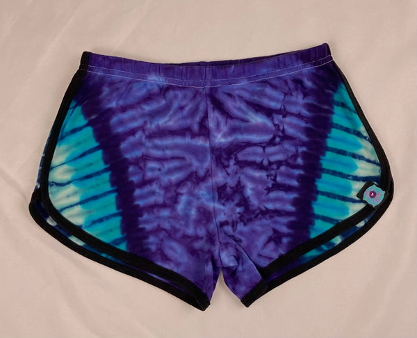 Women’s Purple Ocean Tie-dyed Running Shorts, L & XL