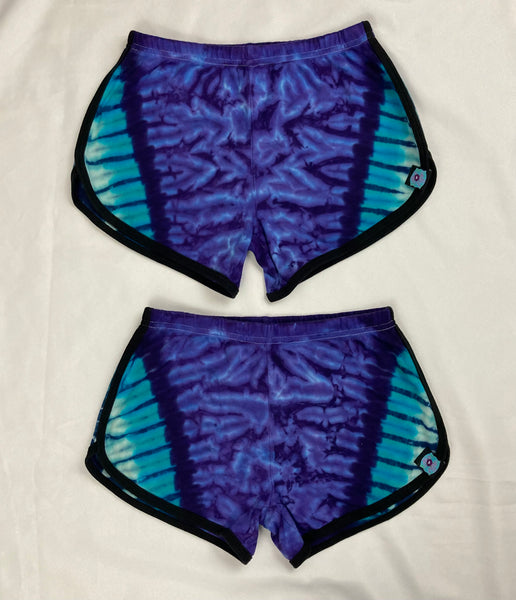 Women’s Purple Ocean Tie-dyed Running Shorts, L & XL