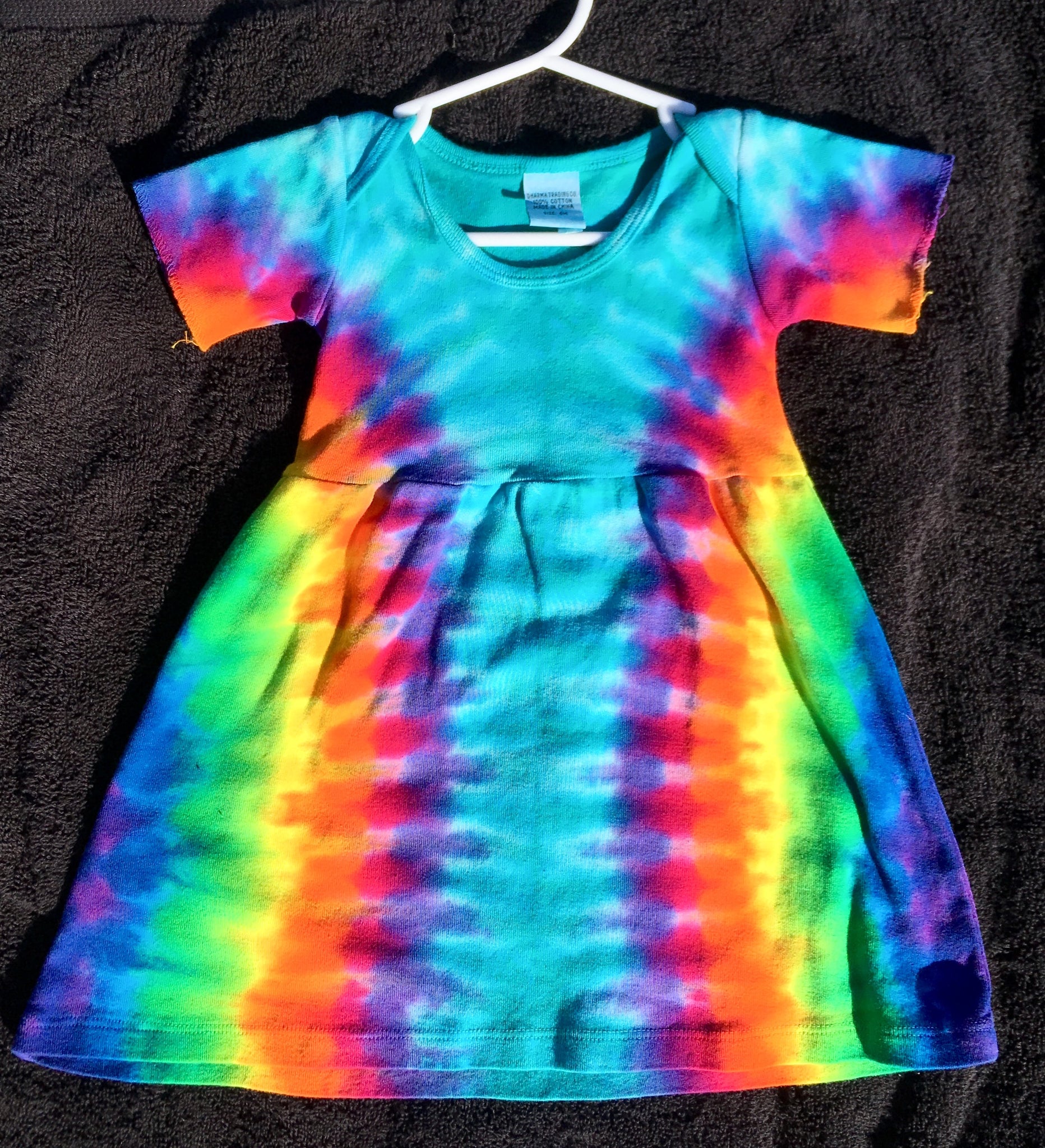 Girls Aqua Rainbow Zipper Tie-Dyed Dress, 6M