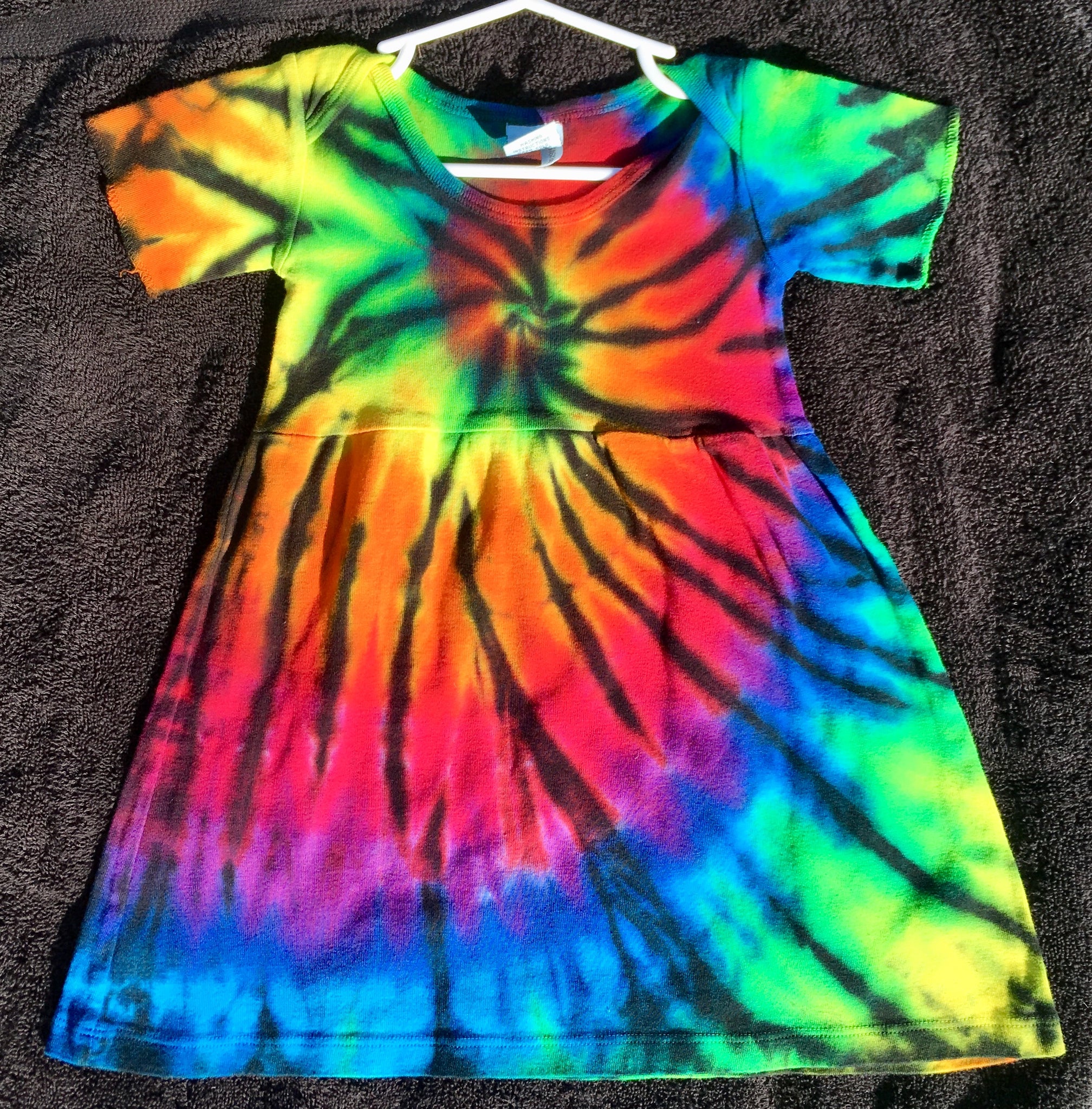 Girls Rainbow Dark Spiral Tie-Dye Dress, 12M