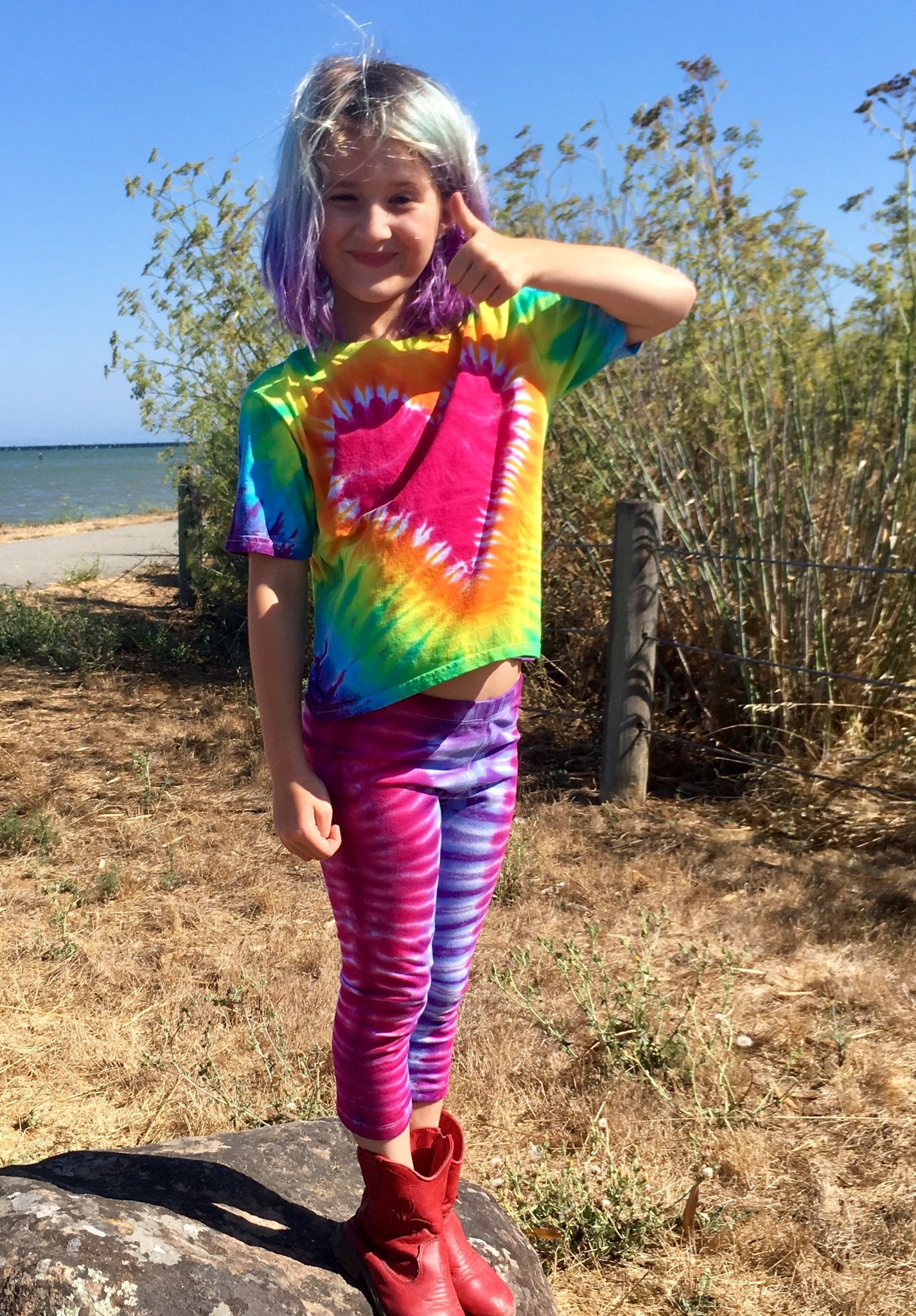 Girls Pink/Purple Tie-Dyed Capri Leggings, XL(14/16)