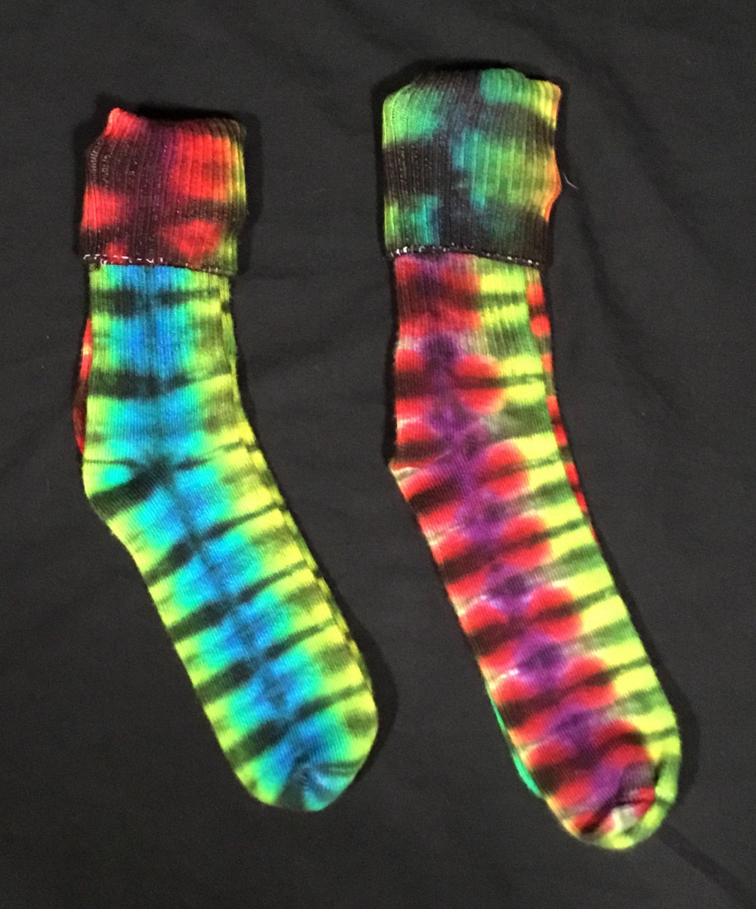 Adult Rainbow/Black Striped Tie-Dyed Bamboo Socks (multiple sizes)