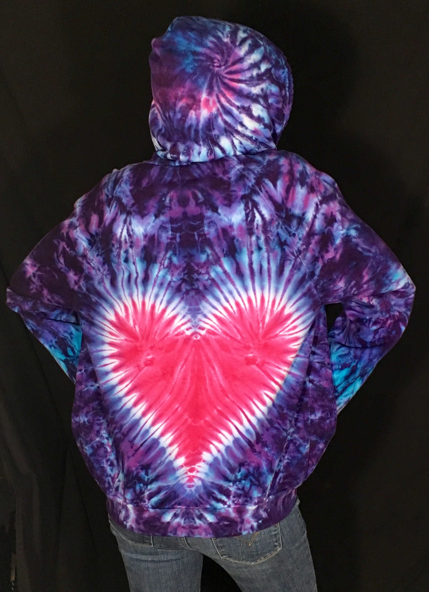 Adult Purple Heart Tie-Dyed Zip-up Hoodie, L