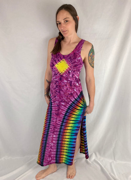 Women’s Pink Rainbow Tie-Dyed Bodycon Maxi Dress, M/L