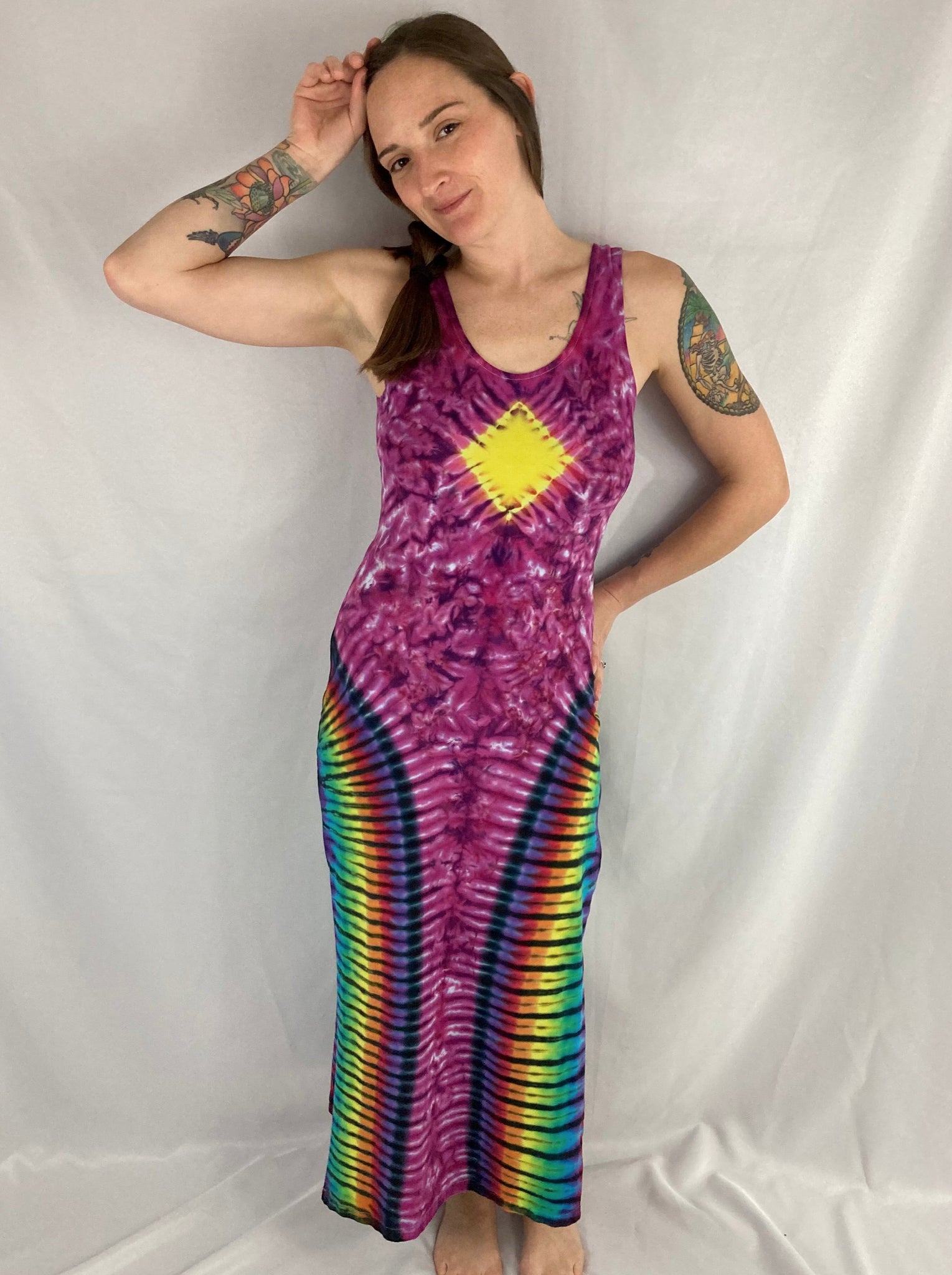 Women's Pink Rainbow Tie-Dyed Bodycon Maxi Dress, M/L – Art by Melrose
