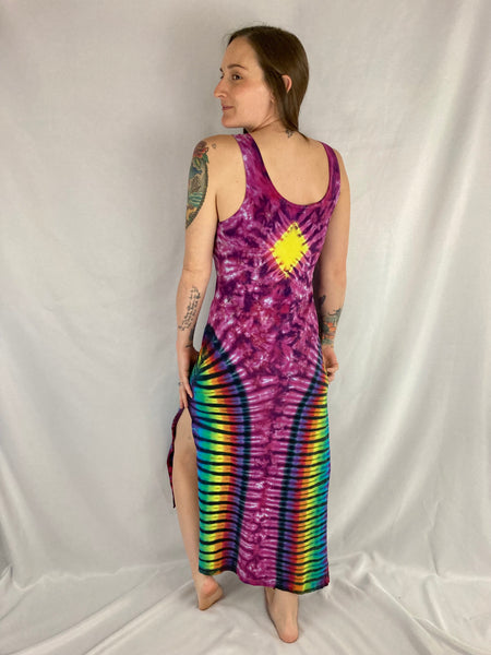 Women’s Pink Rainbow Tie-Dyed Bodycon Maxi Dress, M/L