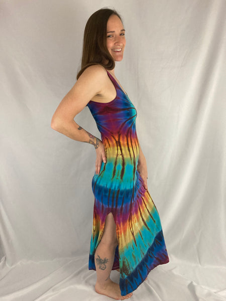 Women’s Earthy Rainbow Tie-Dyed Bodycon Maxi Dress, S/M
