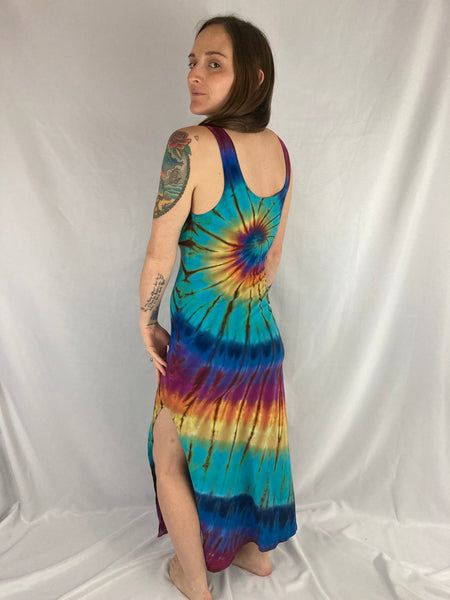 Women’s Earthy Rainbow Tie-Dyed Bodycon Maxi Dress, S/M