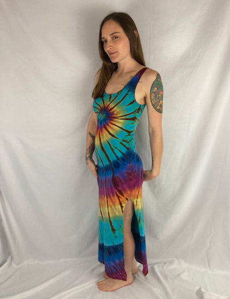 Women’s Earthy Rainbow Tie-Dyed Bodycon Maxi Dress, S/M
