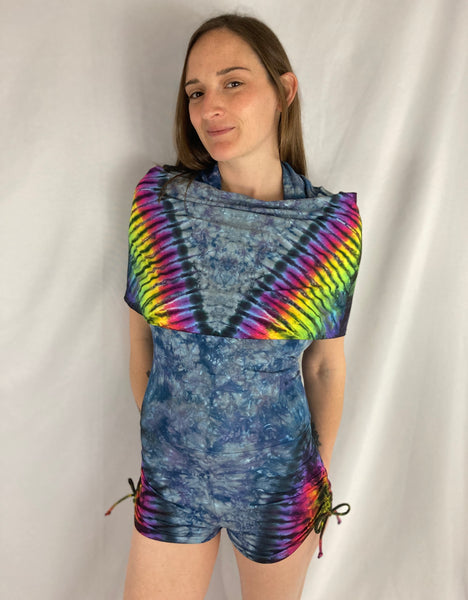 Women's Blue Gray/Rainbow Tie-Dyed Firebird Shortsie, M