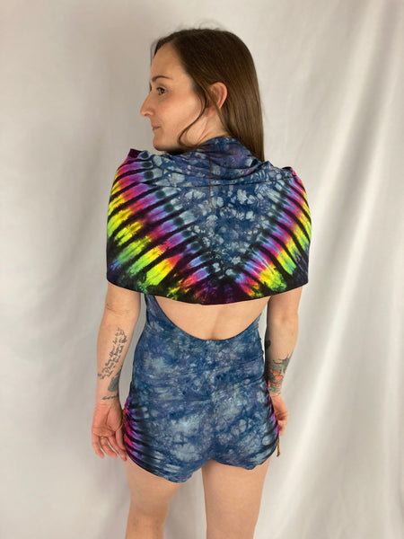 Women's Blue Gray/Rainbow Tie-Dyed Firebird Shortsie, M