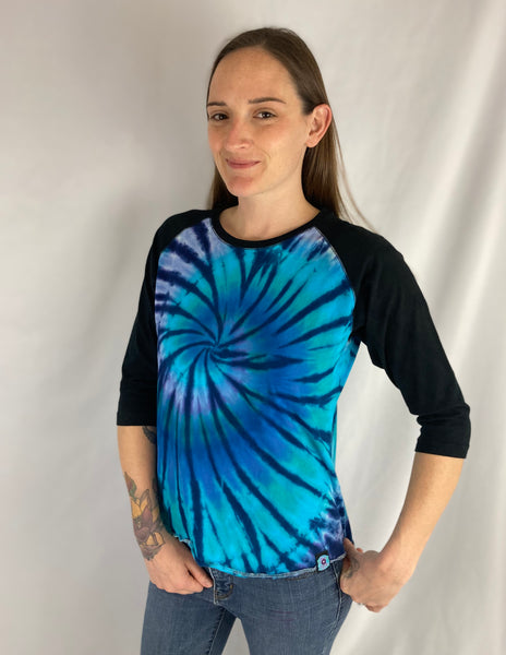 Women's Blue Spiral Tie-dyed Baseball Tee, XL