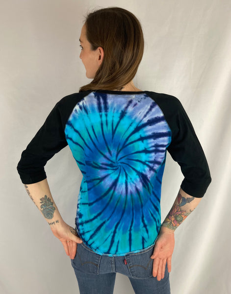Women's Blue Spiral Tie-dyed Baseball Tee, XL