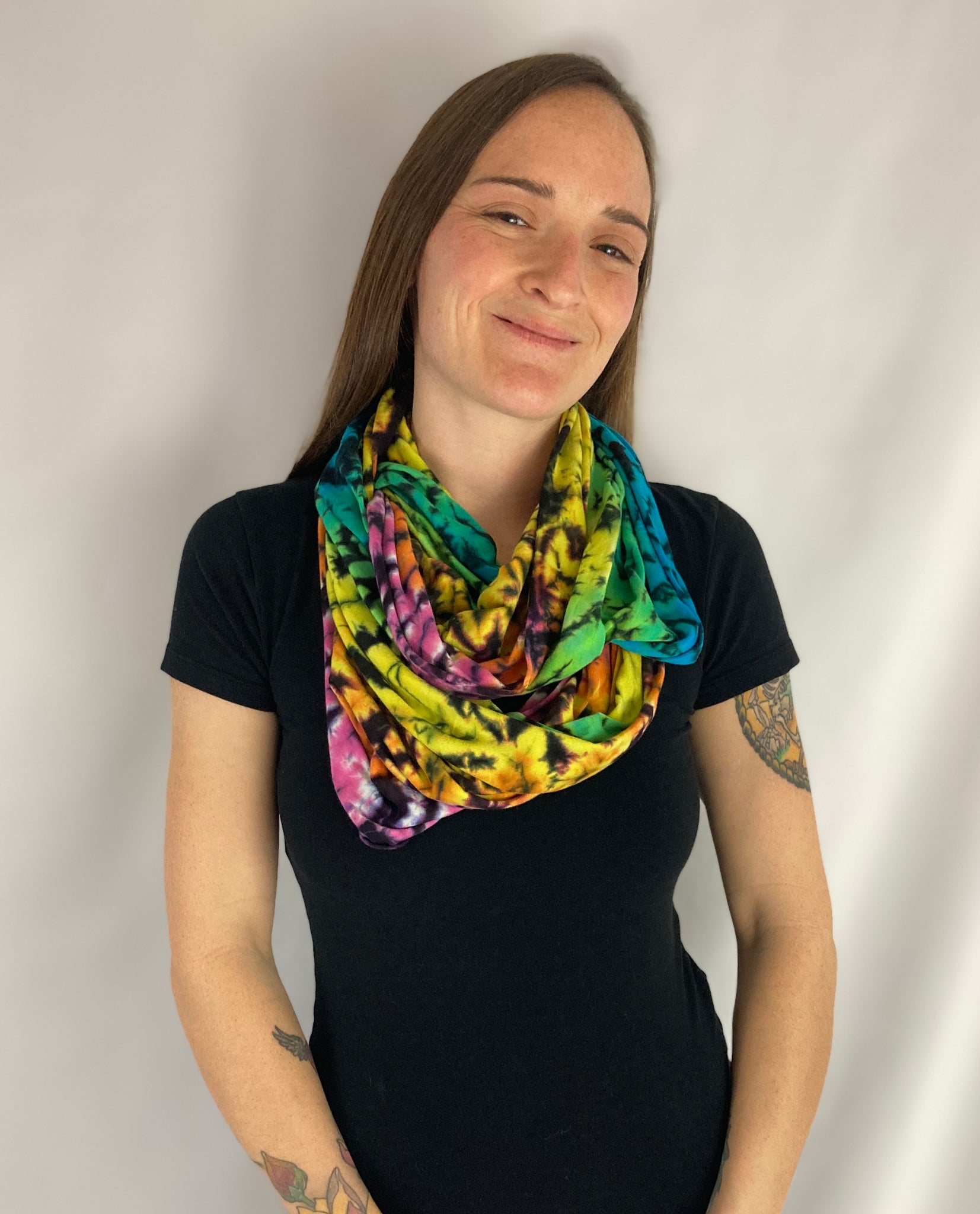 Neon Rainbow Tie-dyed Infinity Scarf - (Organic Bamboo/Cotton)