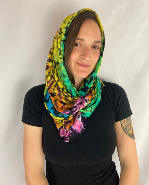 Neon Rainbow Tie-dyed Infinity Scarf - (Organic Bamboo/Cotton)