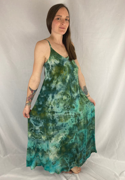 Women's Green Crush Ice-Dyed Rayon Maxi Dress, S