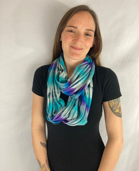 Gray/Blue Stripe Tie-dyed Infinity Scarf - (Organic Bamboo/Cotton)