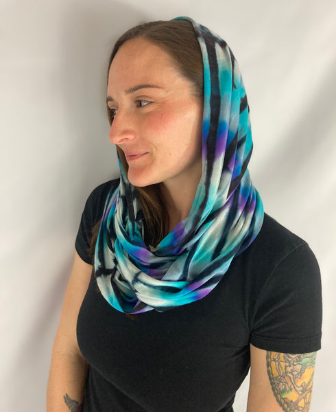 Gray/Blue Stripe Tie-dyed Infinity Scarf - (Organic Bamboo/Cotton)